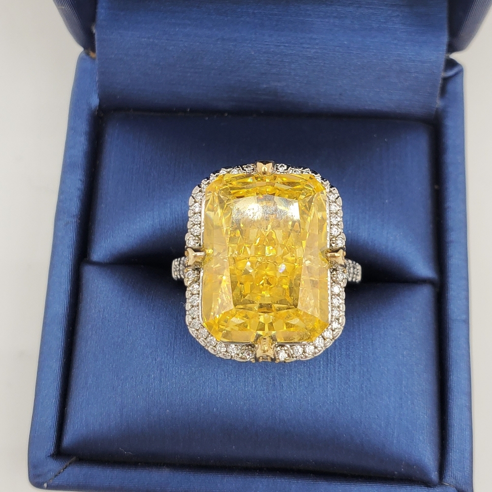 15CTW+ High Carbon Radiant Crushed Ice Lab Yellow Citrine High Czs S925 Ring